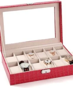 montre coffret rouge pour 12 emplacements