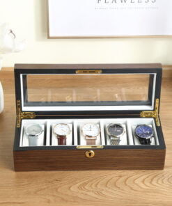 boite montre bois homme avec couvercle transparent