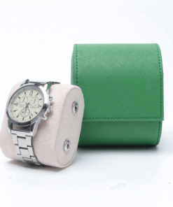 Pochette montre voyage unique verte avec coussin beige