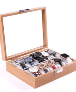 Boite en bois rangement montre coussin blanc