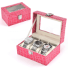 Coffret montre en cuir croco 3 emplacements rose
