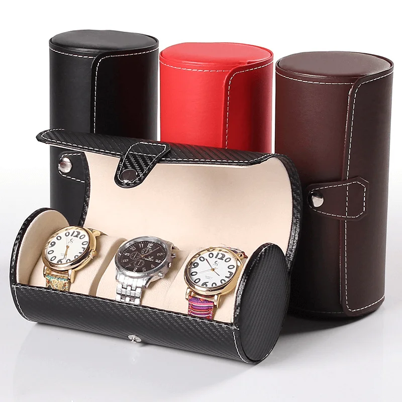 Etui montres forme cylindrique rouge/noir