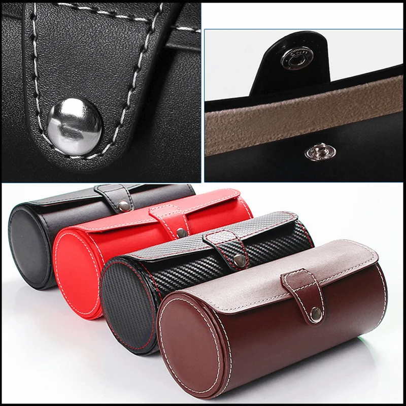 Etui montres forme cylindrique rouge/noir